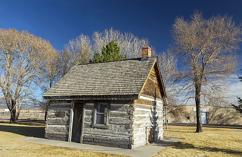 Old Wild West Log Cabin in Mormon Pioneer Heritage Park. Panguitch, Utah. 