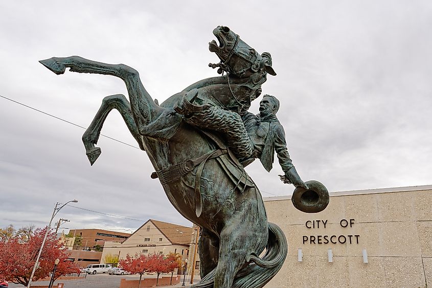 Early Rodeo" bronze sculpture by Richard Terry commemorates 100 Years of Rodeo in Prescott, Arizona