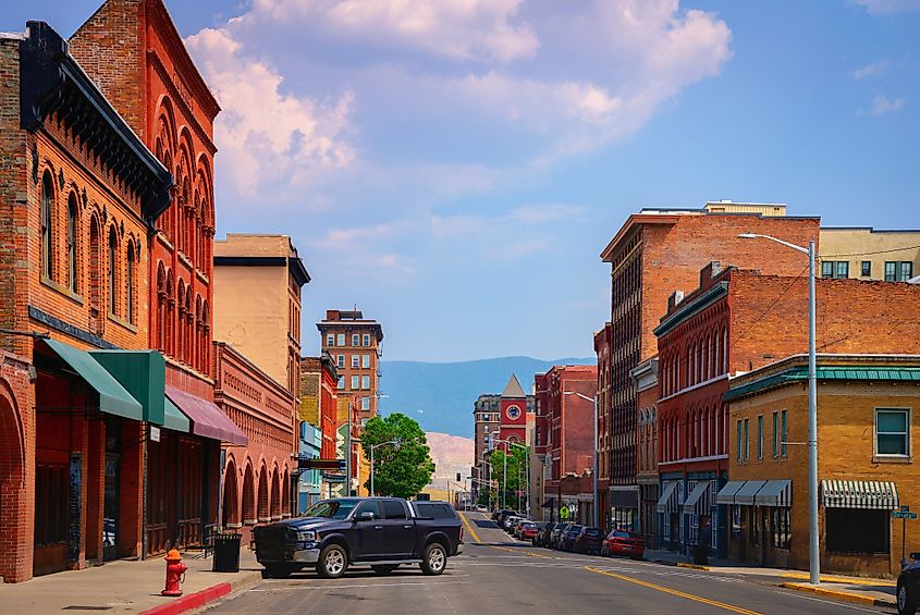 Historic downtown street in Butte, Montana.