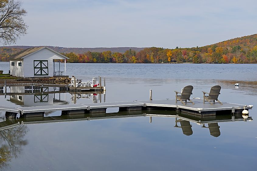 Lake Waramaug in the fall in New Preston, Connecticut.