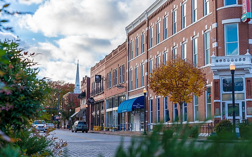 View of downtown Bentonville in Arkansas.