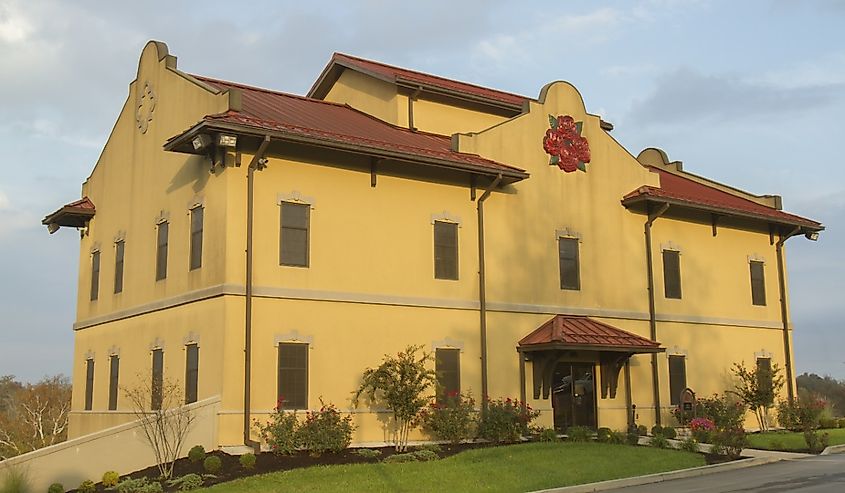 Outside historic Four Roses Bourbon Distillery on Kentucky Bourbon Trail.