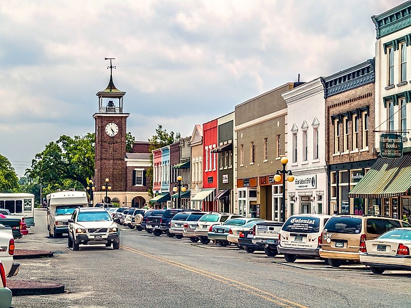 A view looking down Front Street in Georgetown, South Carolina.