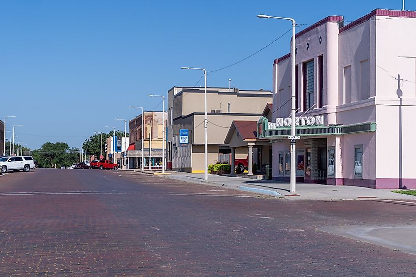 Downtown streets of Norton, Kansas, a small rural town.