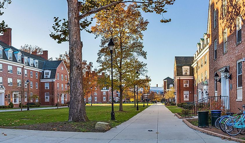 West Green, James Hall, Sargent Hall and Stocker Center on November 6, 2020 at Ohio University in Athens, Ohio, via Bryan Pollard / Shutterstock.com