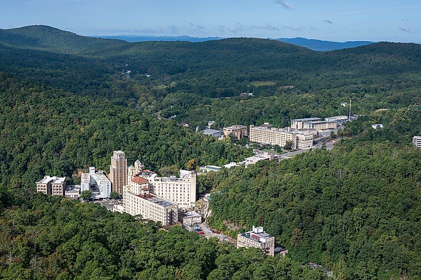 Aerial view of downtown Hot Springs, Arkansas