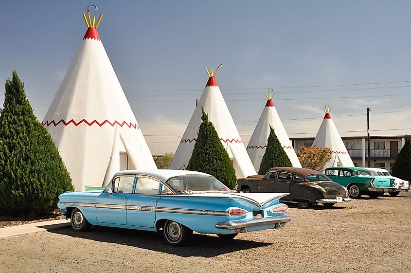 Wigwam Motel on Route 66 in Holbrook, Arizona, with rooms designed as tipis.