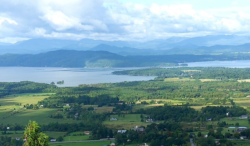 Lake Champlain from atop Mt. Philo in Charlotte, Vermont Also in the distance are the Adirondacks.