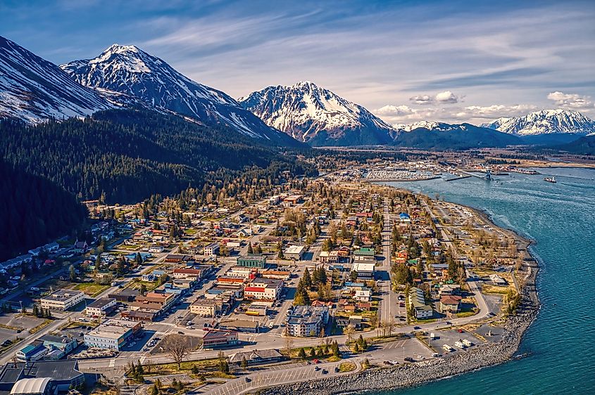 Aerial View of Seward, Alaska in early Summer