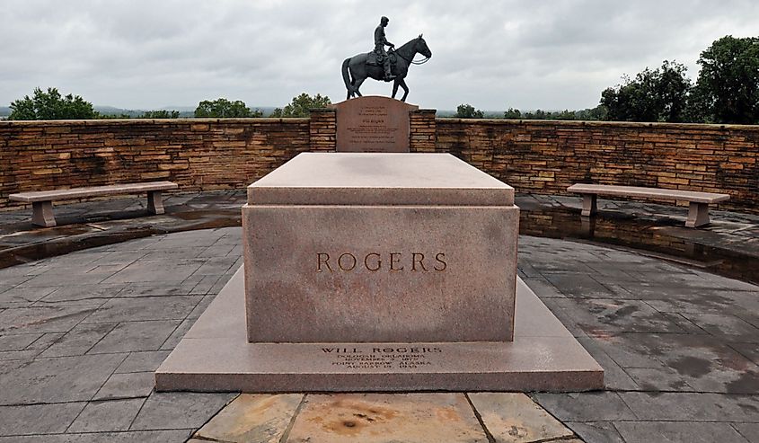 The tomb of American entertainer and writer Will Rogers at the Will Rogers Memorial Museum in Claremore, Oklahoma.