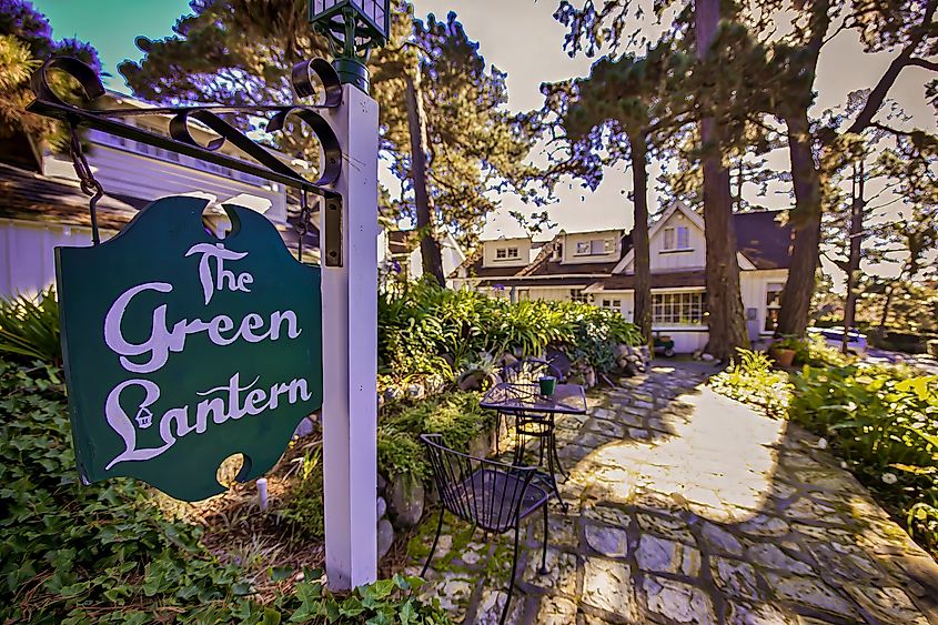 Carmel, United States - November 19 2011 : Nestled in Carmel this garden invites visitors to relax with scenic views and cozy seating among lush greenery.