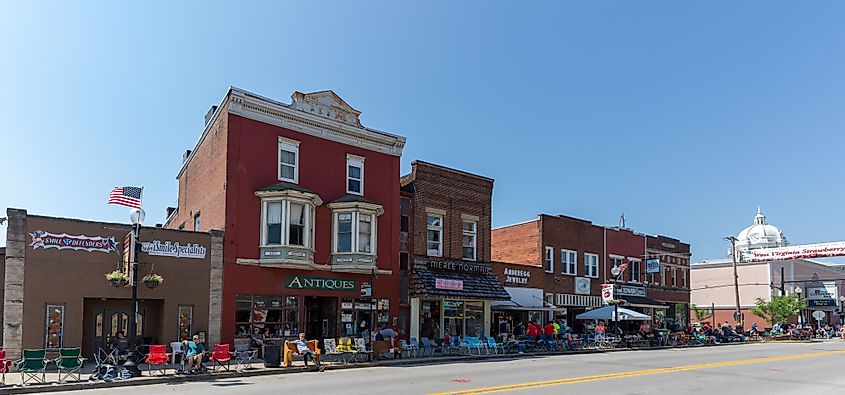 Historic buildings along Main Street in Buckhannon, West Virginia.