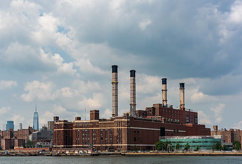 Energy plant by the East River. This plant provides steam, gas and electrical service to Manhattan.