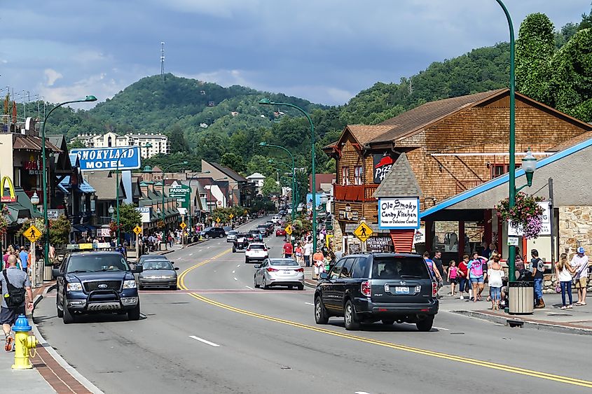 The charming downtown area of Gatlinburg, Tennessee