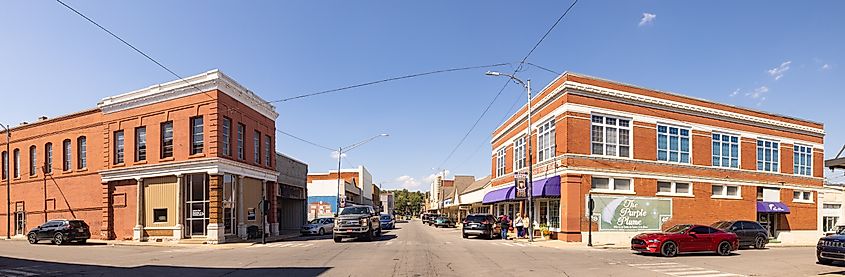 The old business district on Dewey Avenue in Poteau, Oklahoma. Editorial credit: Roberto Galan / Shutterstock.com 