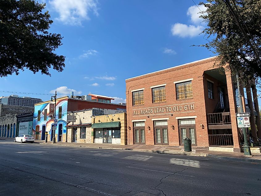 The aesthetically-pleasing facade of Austin's abandoned part of 6th Street. 