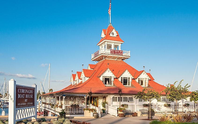 Coronado Boathouse from 1887 is a picturesque waterfront restaurant in Coronado San Diego, California.