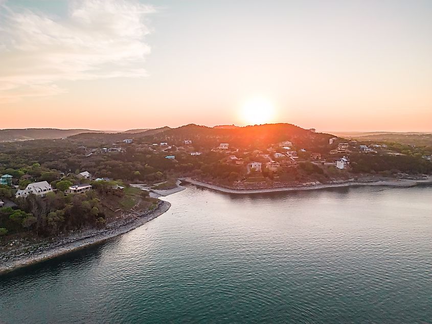 A beautiful sunset over Canyon Lake in the Texas Hill Country