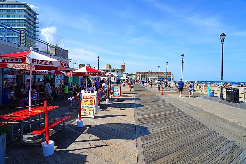 The busy beach boardwalk in Asbury Park, New Jersey.