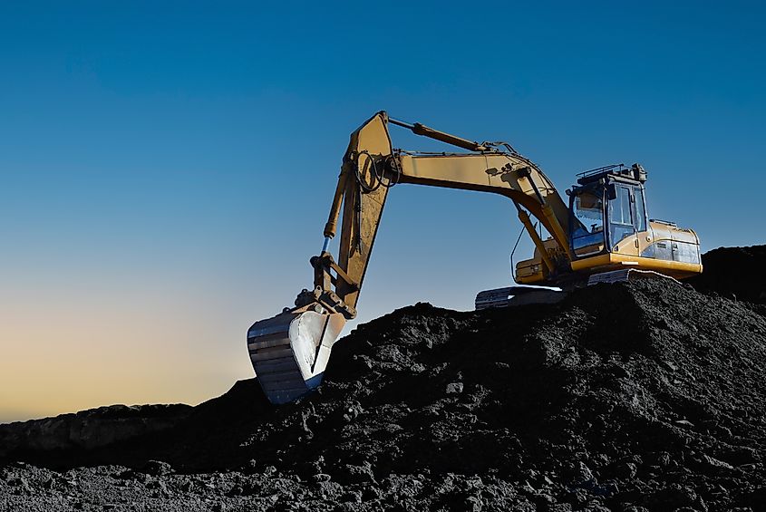 Coal mining in an open pit