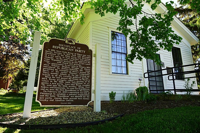 The abandoned National Historical site marking the Birthplace of the Republican Party in Ripon, Wisconsin