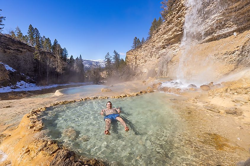 Hanging out at the Fairmont Hot Springs Waterfall.