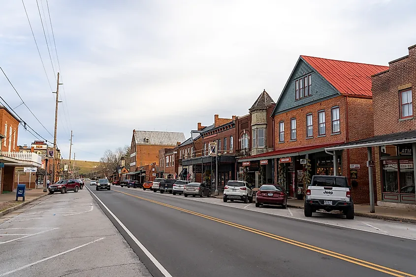 downtown business during Christmastime in Hermann, Missouri