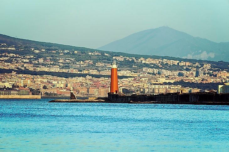 Naples, Italy as seen from offshore on the Tyrrhenian Sea.