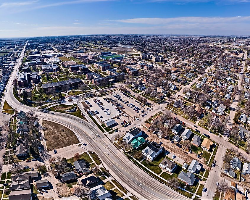 Drone view of the University of Nebraska at Kearney (UNK) Loper Campus in Kearney