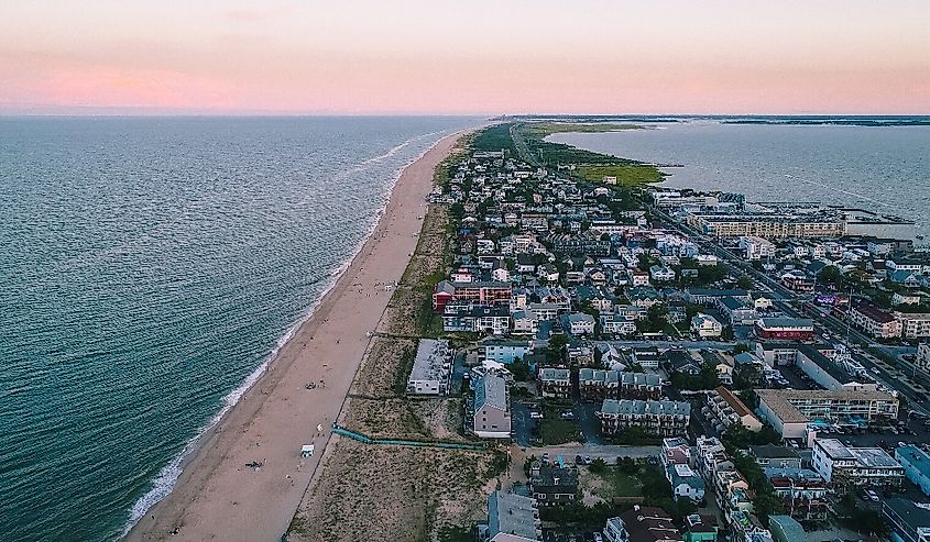 An aerial view of Dewey Beach in Delaware, a popular summertime tourist destination. 