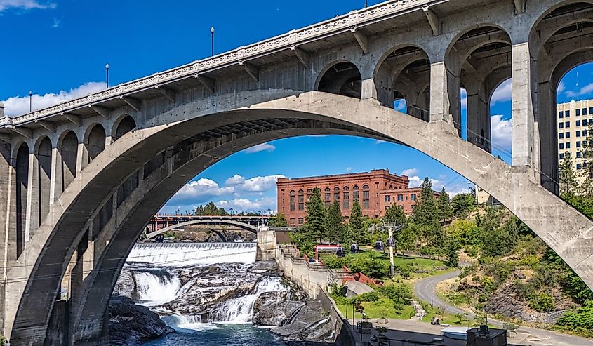 Monroe Bridge falls in Spokane, Washington.