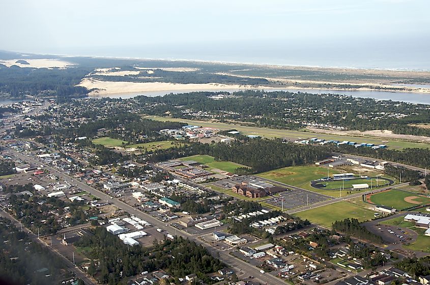 Aerial view of Florence, Oregon, USA.