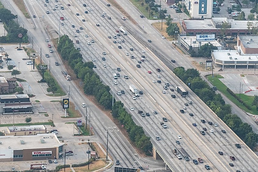 Aerial photograph of Interstate 45 in Houston.