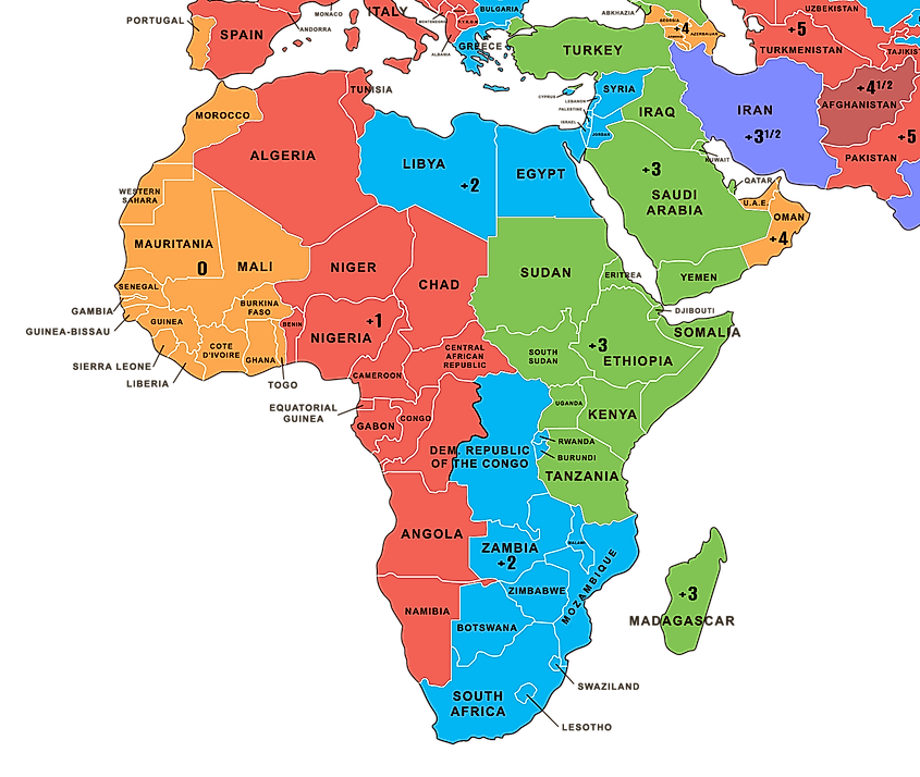 Africa time zones map