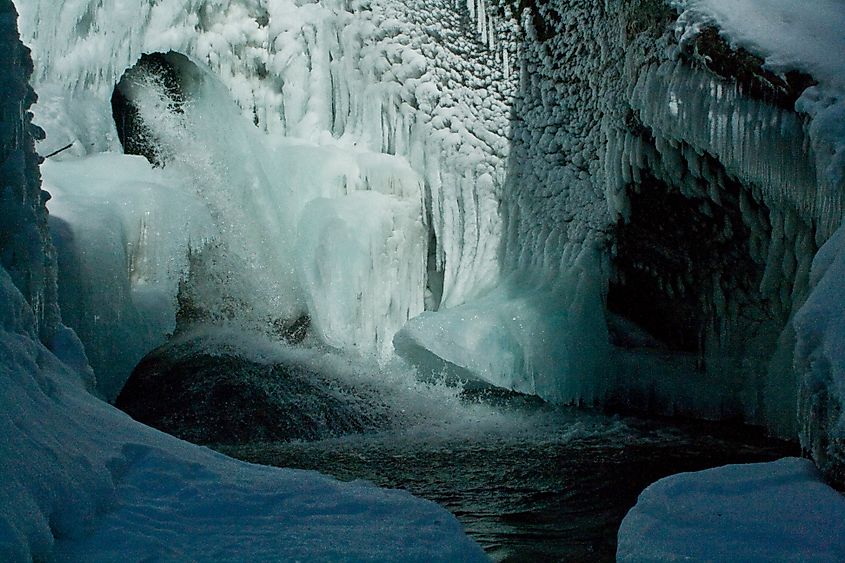 A frozen Hamilton Falls in Jamaica, Vermont