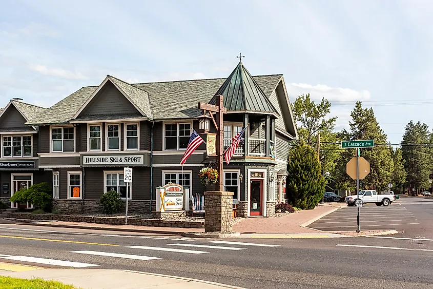 Road intersection in the town center in Sisters, Oregon