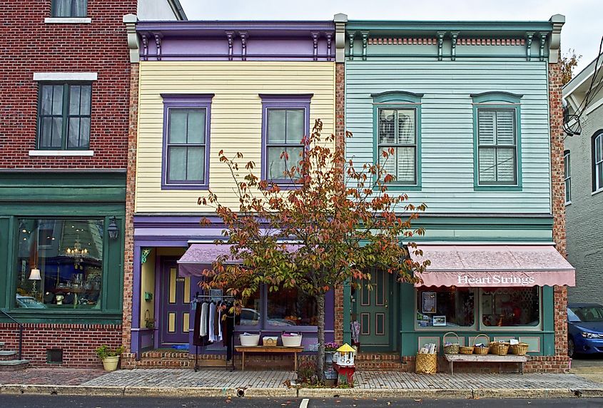 Colorful downtown stores in Clinton, New Jersey.