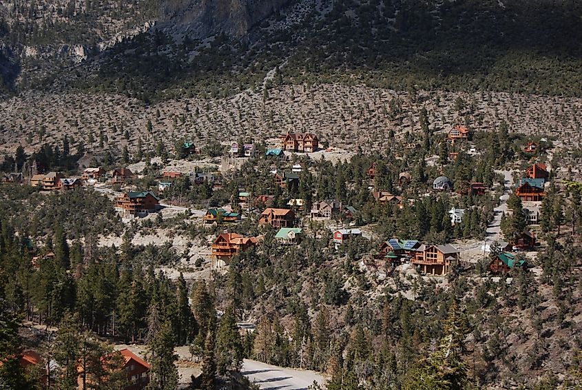 Homes on the mountainside in Mount Charleston, Nevada.