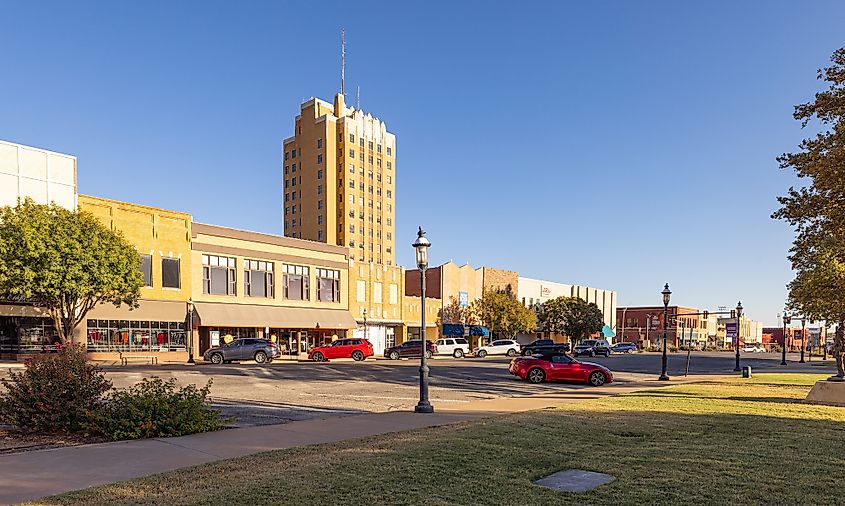 The old business district on Grand Avenue in Enid, Oklahoma.