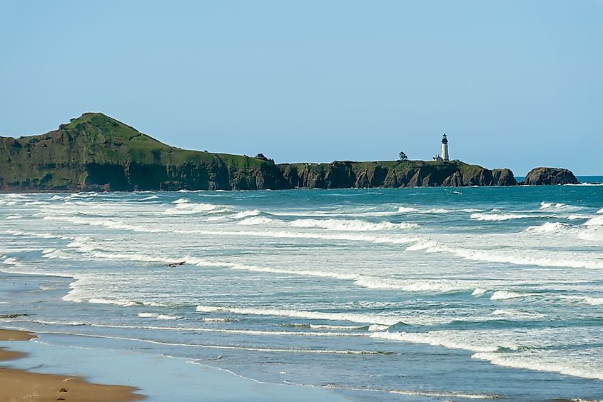 The Yaquina Head Lighthouse as seen from Beverly Beach State Park near Newport, Oregon