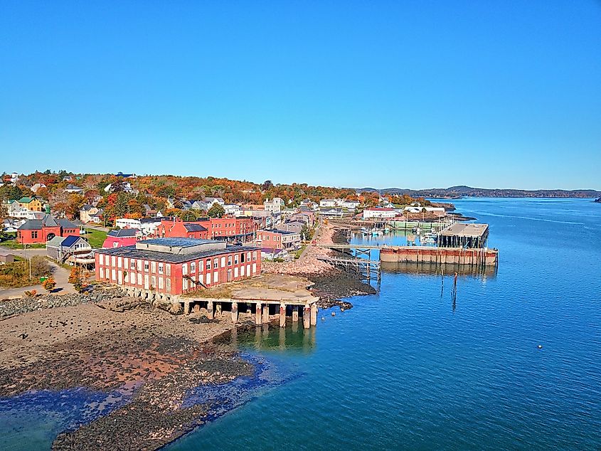Reversing tidal falls at Reversing Falls Park in Pembroke, Maine.