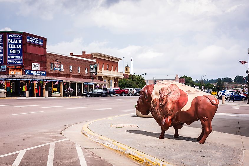 Symbolic buffalo (bison) statue in historic downtown Custer, South Dakota