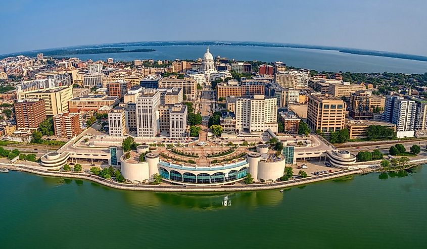 Aerial View of the Downtown Skyline of Madison, Wisconsin.