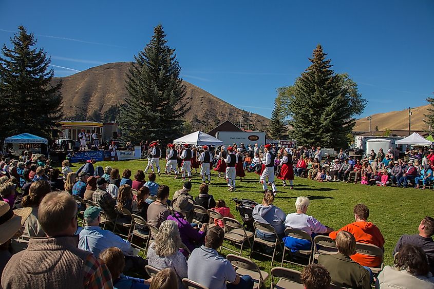 Basque dancers performing at the trailing of the sheep festival in Hailey, Idaho