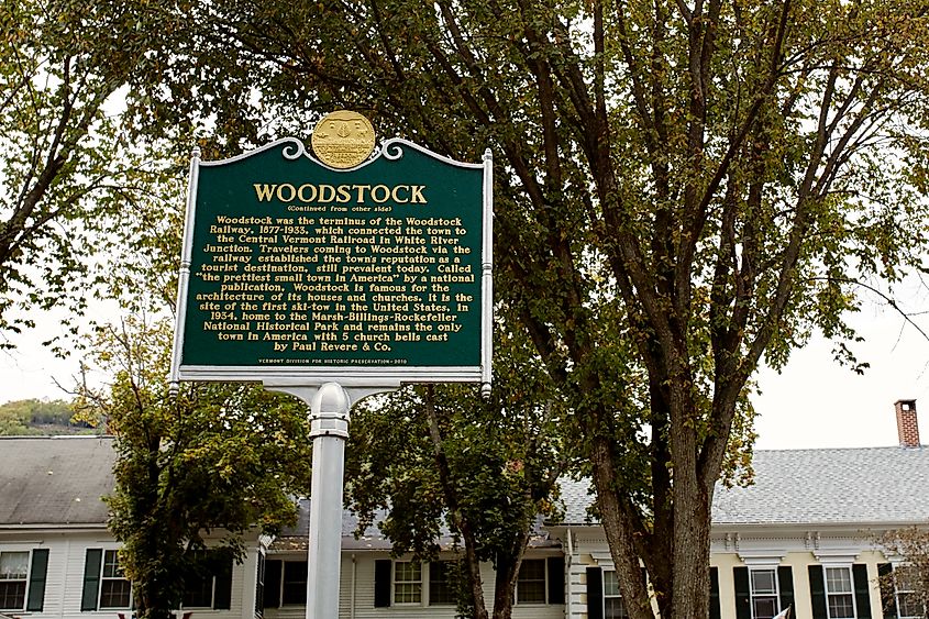 Historical marker in Woodstock, Vermont.