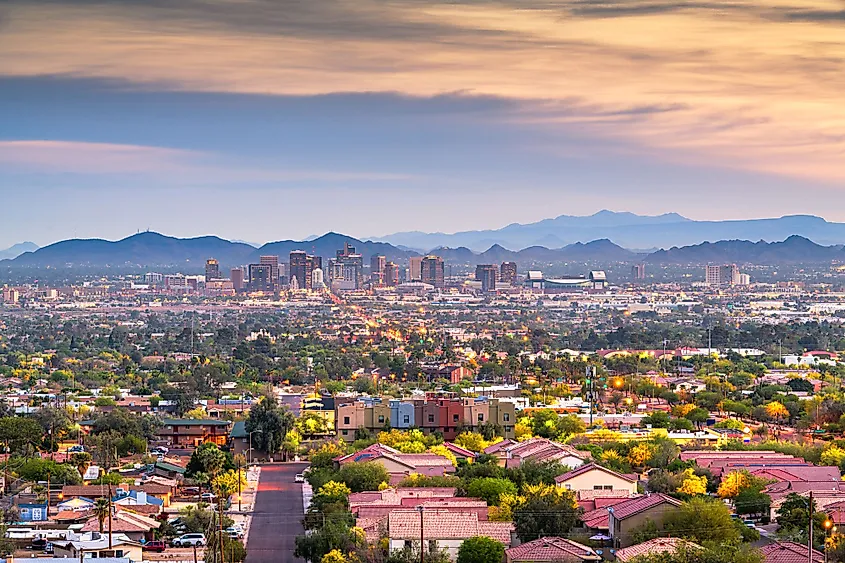 Aerial view of sprawling suburban homes in Phoenix, Arizona.