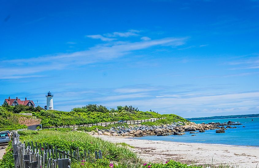 Colorful Chatham Lighthouse on the shores of Cape Cod, Massachusetts