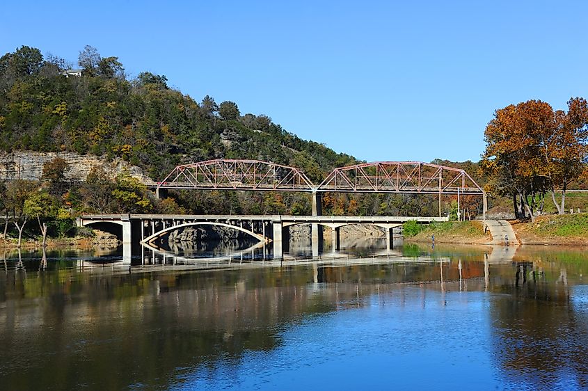 River Run Park on beautiful Bull Shoals Lake has two early fishermen.