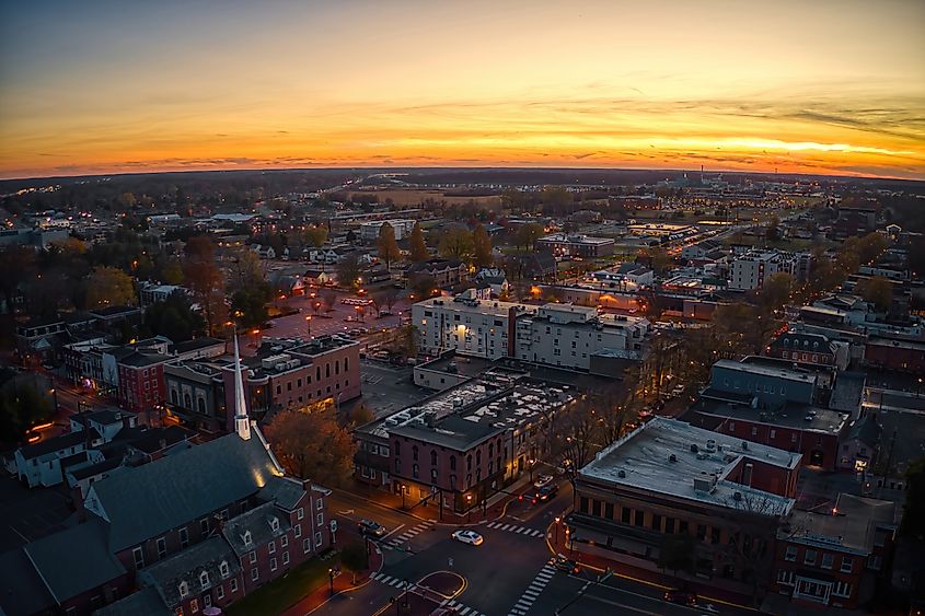 Aerial View of Dover, Delaware, during Autumn at Dusk.