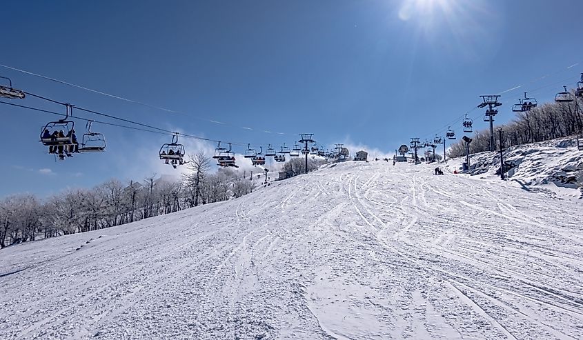 Winter and snow scenery near Beech Mountain, North Carolina